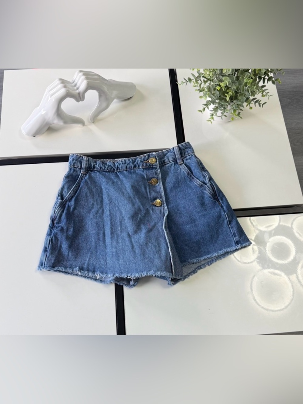 Zara High-Waisted Asymmetric Denim Skort - Light Wash - Size XS